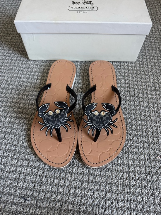 Coach Shoes - Coach Women's Black Marina Crab Sandals - Tan Insole